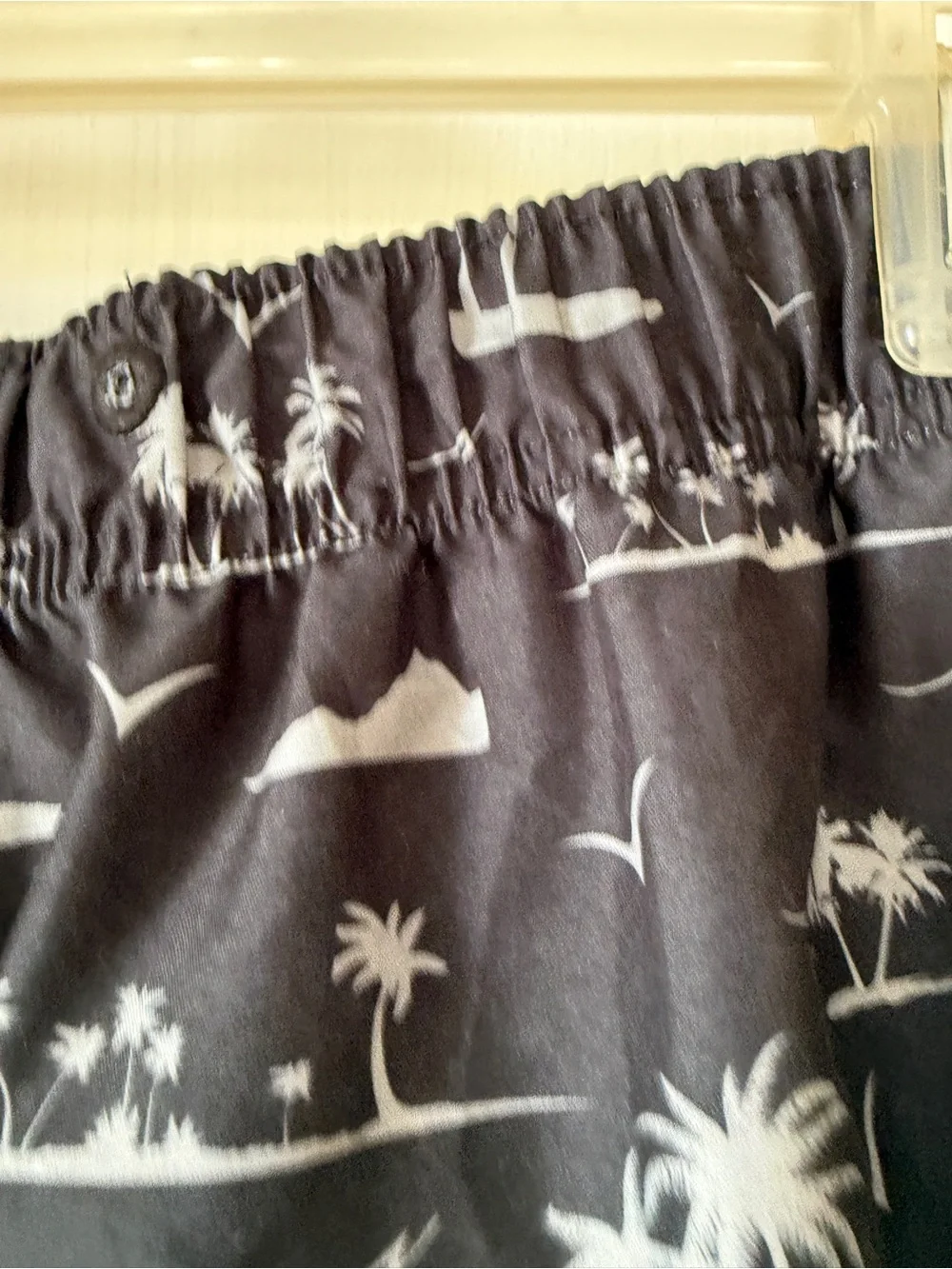 Ocean Gear Coastal Print Elastic Waist Shorts - Black with Gray Palm Pattern
